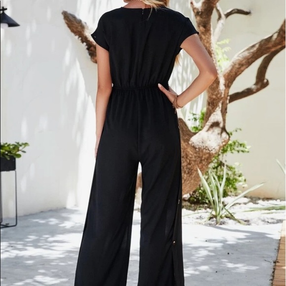 Black Wide Leg Jumpsuit with Side Buttons in M - Picture 2 of 3